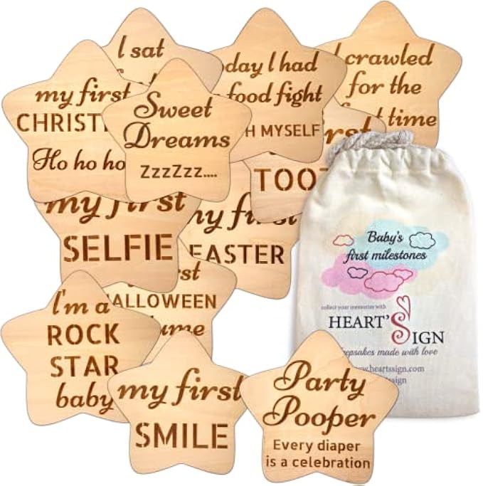 Heart's Sign Baby Milestone Cards - Occasions & Events | Baby Monthly Milestone Wood Discs | Newborn Gift Set (Events & Occasions Set)