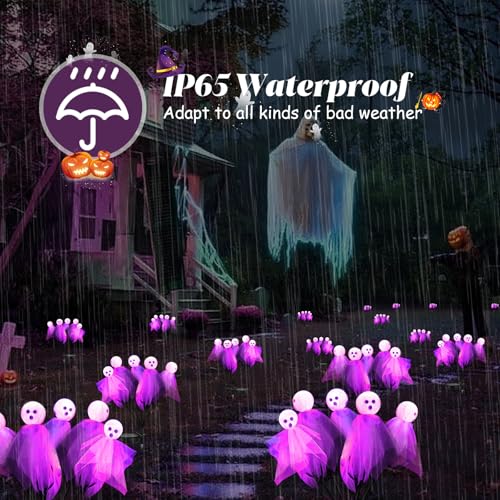 4 Pack Halloween Decorations Outdoor, Solar Scary Ghosts Lights, Purple - image 4