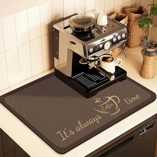 Image of Coffee Mat for Countertops ,Coffee Bar Accessories Fit Under Coffee Maker Espresso Machine, Absorbent Hide Stain Rubber Mat for Countertop ,Dish Drying Mat for Kitchen Counter (D-Brown, 12 inchx19 inch)