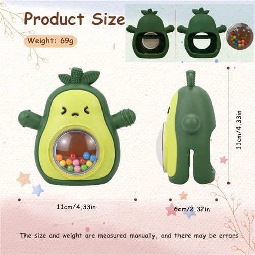 Baby Rattle Teething Toys Silicone Avocado Teething Mitten Sensory Toys for Grasping Chewing Sucking Hearing Needs-Baby Teether for Teething Relief-BPA Free Infant Toys Baby Shower Gifts (Green) - 1
