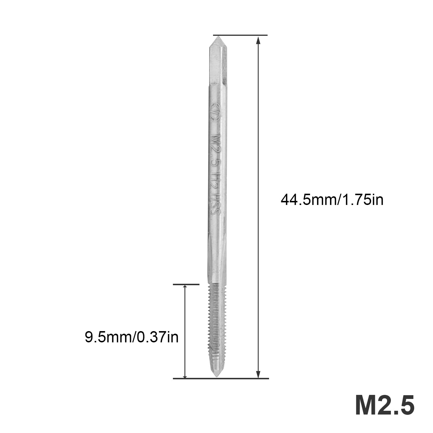 Kesiku M2.5 * 0.45 Metric Hand Thread Tap, Taper Screw Tap Set, Tapping Tool Repair Tool, 1 Pair, Silver, M2.5*0.45-2pc - Image 2