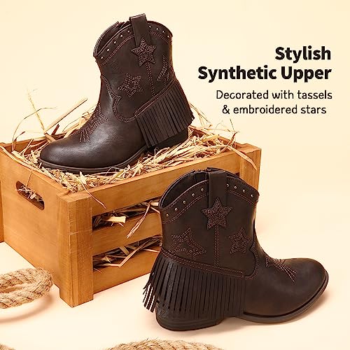 DREAM PAIRS Girls Cowgirl Cowboy Ankle Western Boots Side Zipper Riding Shoes with Tassel Little Kid/Big Kid, Camel, 2 Little Kid by DREAM PAIRS - Image 3