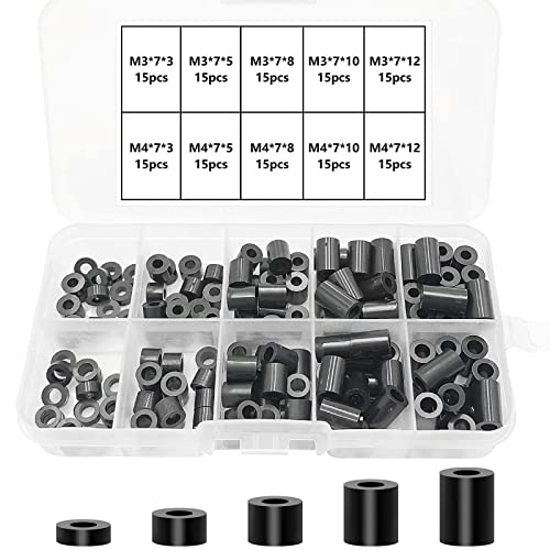 UATS Distanzhülsen, 150 Stück Runden Abstandshaltern Distanzhülsen Kunststoff Isolierscheiben 3 mm bis 12 mm Länge Nylon Unterlegscheiben mit Aufbewahrungsbox Kompatibel mit M3 M4 Cover