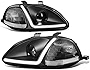 3D LED DRL Projector Headlights Assembly Compatible with Honda Civic 96-98, Driver and Passenger Side, Black Housing Clear Corner