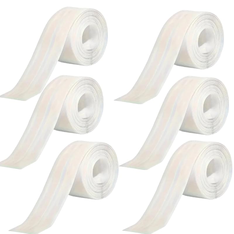 1/3 Rolls White Caulk Tape - Self Adhesive Waterproof Sealant Strip for Bathroom, Kitchen, Sink, Tub, Shower, Bathtub & Toilet Edge Protection (6)
