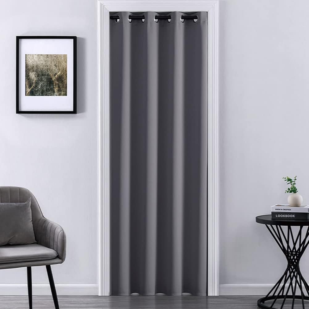 Tenda corta per porta, divisorio a mezza porta, stile moderno, isolamento termico, antivento, per ristoranti, bar, decorazione per la casa, con asta (grigio argento, larghezza 132 cm x altezza