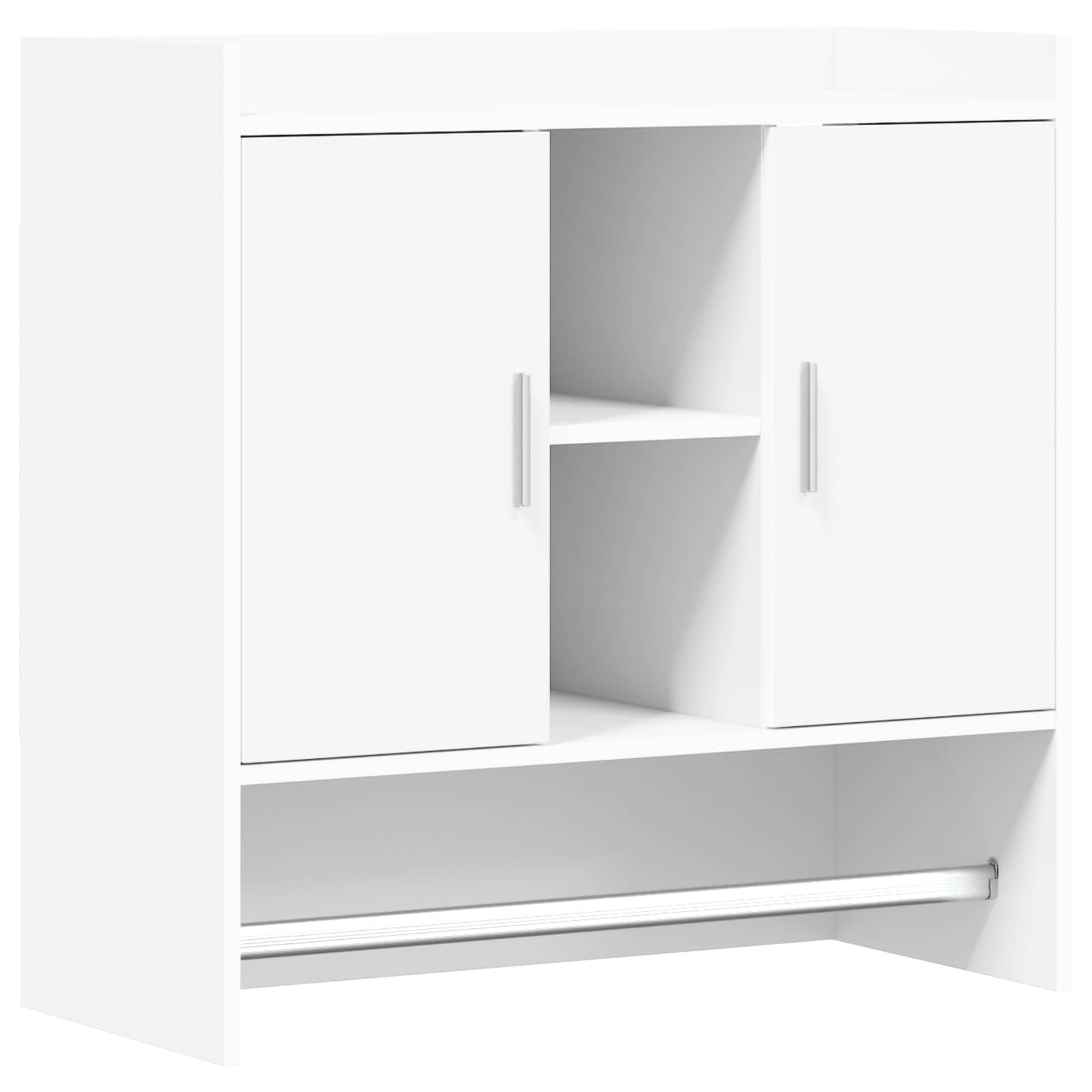 Wandregal Hängeschrank Weiß 80x36x80 cm Holzwerkstoff Wandmontage | Moderner Oberschrank mit Türen und Stangengriffen für Wohnzimmer Esszimmer Flur