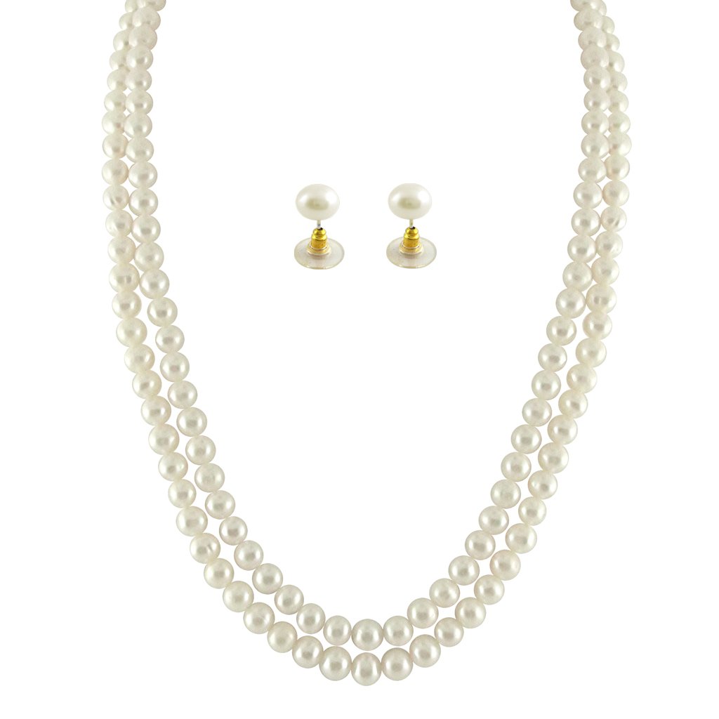 Sri Jagdamba Pearls Dealer 2 String White Pearl Set for Women | Necklace to Gift Women & Girls| With Certificate of Authenticity AA Quality (B00EL8SXXI) Amazon Price History, Amazon Price Tracker