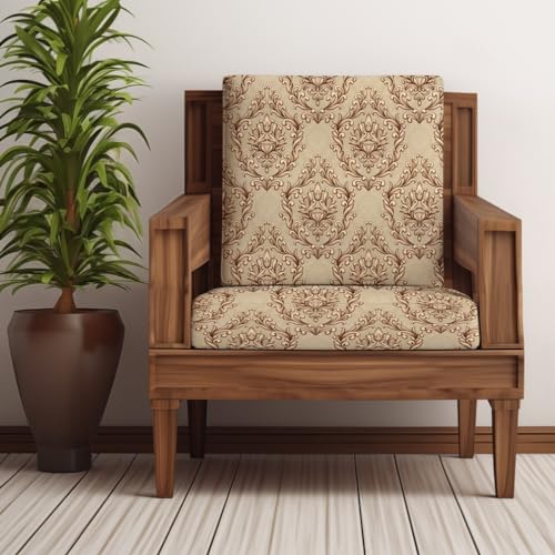 Decorian Polycotton Stretchable Printed Solid Sofa Slipcovers, Wooden Sofa Seat Cover, Sofa Back Cushion Covers (Pack of 2, Damask Brown)