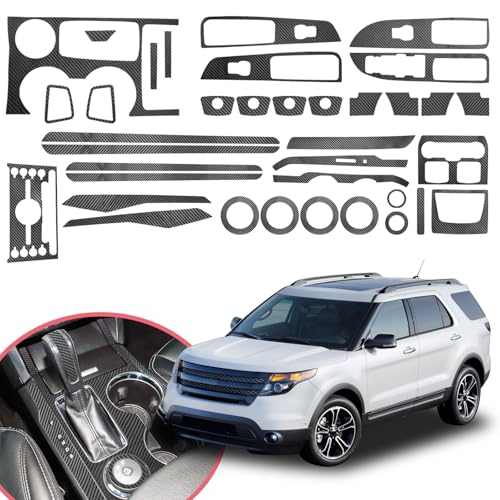 Image of YAMUDA Compatible with 37 PCS Decorative Interior Protection Carbon Fiber Sticker for Ford Explorer 2013-2019 (Black)