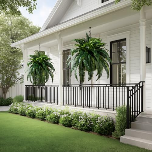 Bailikang Artificial Boston Fern Plants 2 Pack 60 Leaves 33 Large Artificial Ferns Realistic Fake Hanging Ferns Faux Greenery for Indoor Outdoor Decor Home Office Porch