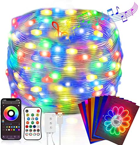 Photo Clip String Lights,ZZZYM 16.4 Ft 50 Dream Color Fairy Lights,Color Changing LED String Lights with Remote,APP Control 255 Modes Music Sync USB Fairy Lights,RGB String Lights with Photo Clips