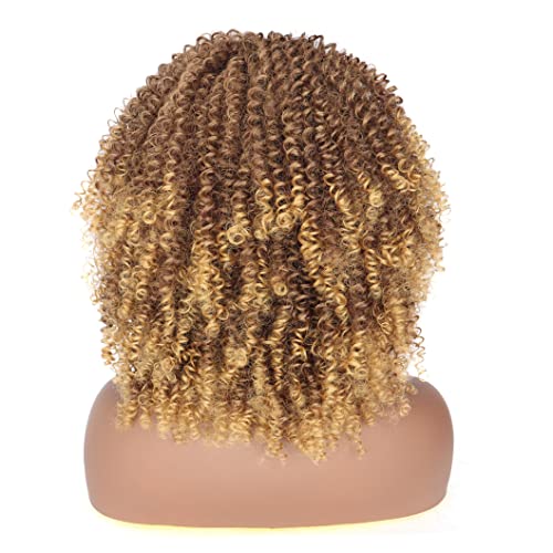 PORSMEER Curly Afro Wigs for Black Women Short Kinky Curly Wigs with Fringe Premium Synthetic Hair Full Fluffy Wig for Ladies Daily Wear or Cosplay Party,14inch Brown Mix Blond - Image 3