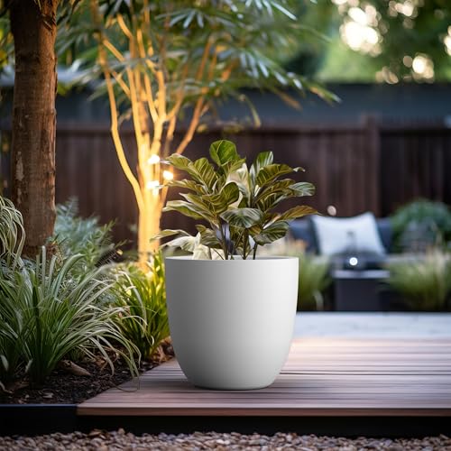 Image of Kante 18 Inch Dia Round Concrete Planter, Indoor Outdoor Large Plant Pot with Drainage Hole and Rubber Plug for Home Patio Garden, Pure White