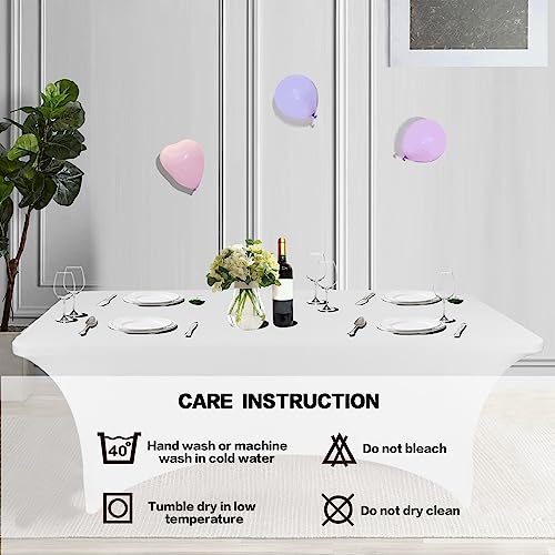 IVAPUPU 6FT Spring Table Cloth for Rectangular Fitted Events Stretch White Table Covers Washable Spandex Tablecloth Protector for Party, Wedding, Cocktail, Banquet, Festival by IVAPUPU - Image 5