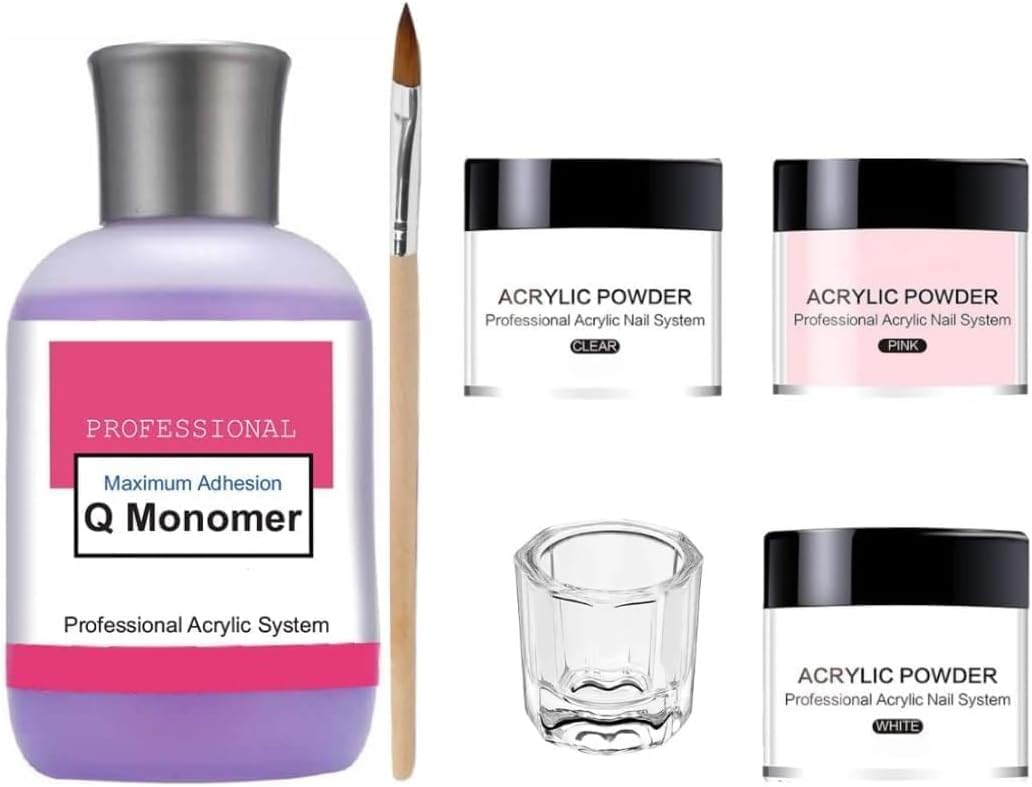 Acrylic Nail Extension Kit with Acrylic Powder x3, Monomer Liquid, Dappen Dish & Carving Pen – 6 in 1 Professional Nail Art Kit for DIY Manicure Nail Extensions & Salon Style Finishing