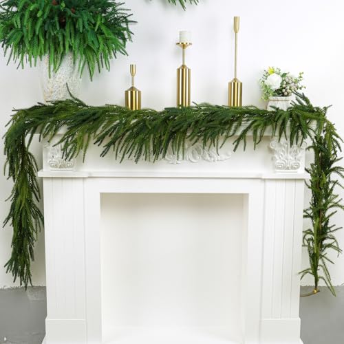 4 Pcs Artificial Norfolk Pine Garlands Christmas, 9 FT Dense Real Touch Winter Pine Garland Ornament, Green Artificial Greenery Garland for Table, Mantle, Wall, Indoor, Outdoor Christmas Decorations by Oleitodh - Image 4