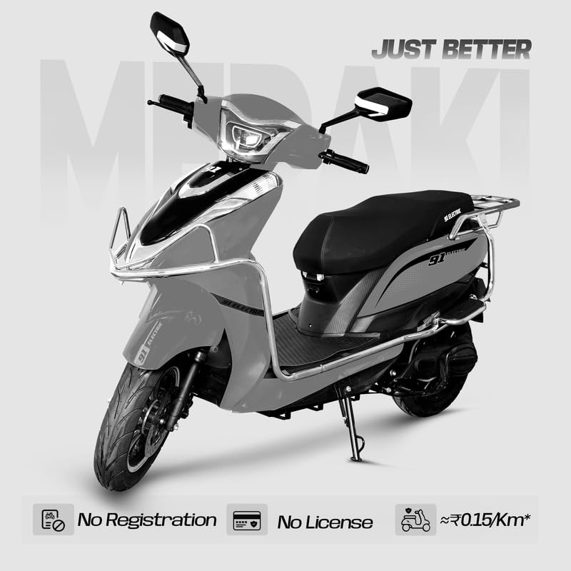 Image of 91EV Meraki Premium Low-Speed EV Scooter with 60V 32.9Ah Lead Acid Battery & Charger | Powerful BLDC Motor | 50-60km Range, LED Display & Tubeless Tires | No RTO & License | Remote Key | Silver