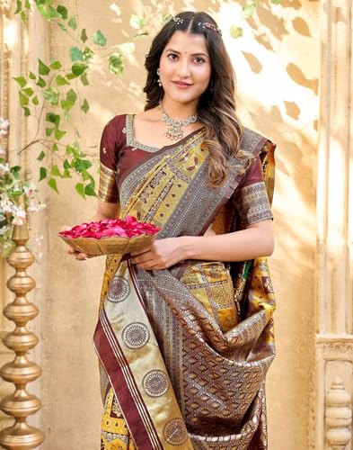 Image of SIRIL Women's Banarasi Soft Silk Blend Banarasi Jacquard Saree With Unstitched Blouse Piece