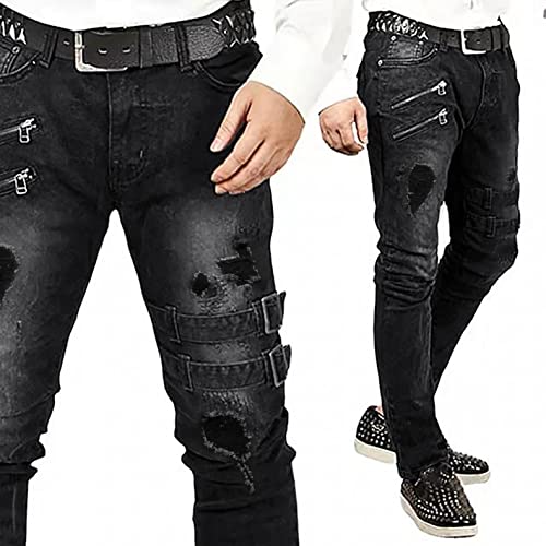 Vintage Jeans Mens Slim Fit Biker Pants Denim Pants Hip Hop Skinny Gothic Jean Trousers Casual Streetwear Fall Winter2