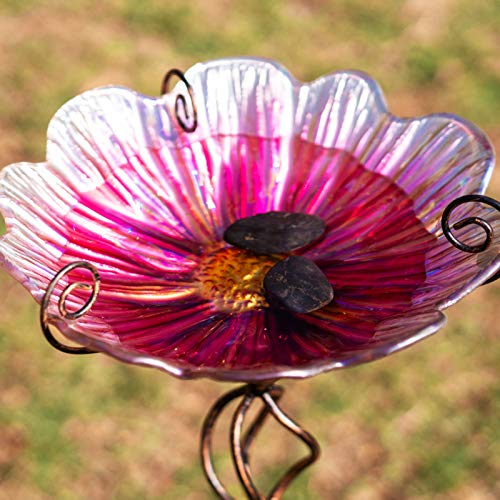 Image of MUMTOP 31 Inch Height Glass Birdbath Birdfeeder with Metal Stake Garden Yard Outdoor