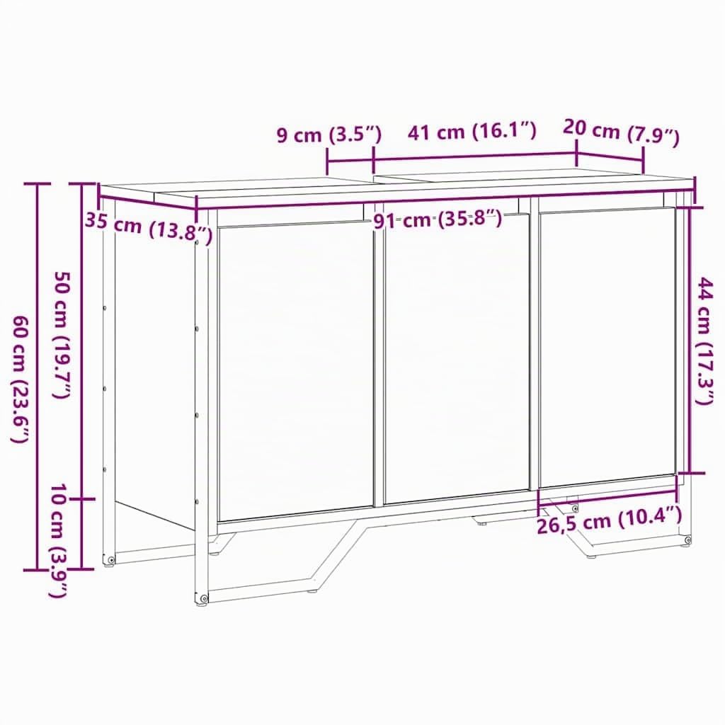 vidaXL Armadio per Lavabo da Bagno Rovere artigianale 91 x 35 x 60 cm