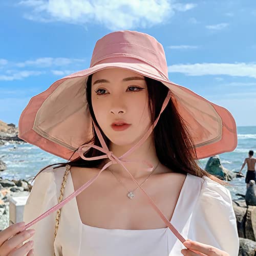 Image of HUAMULAN Women Sun Hat Summer Bucket Beach Boonie Cotton Cap Wide Brim UPF 50