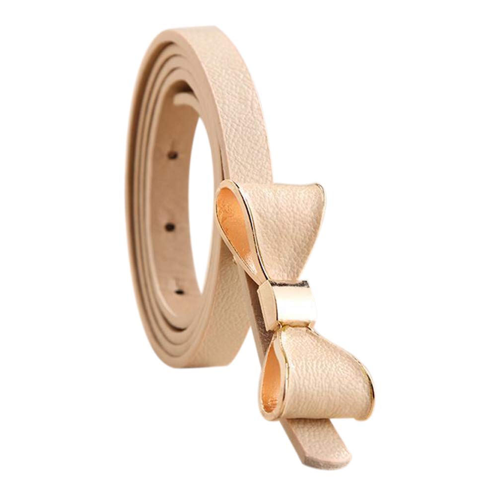 Zonfer Women's Beige Adjustable Leather Belts Skinny Thin Belts Bow Waist Strap For Dress