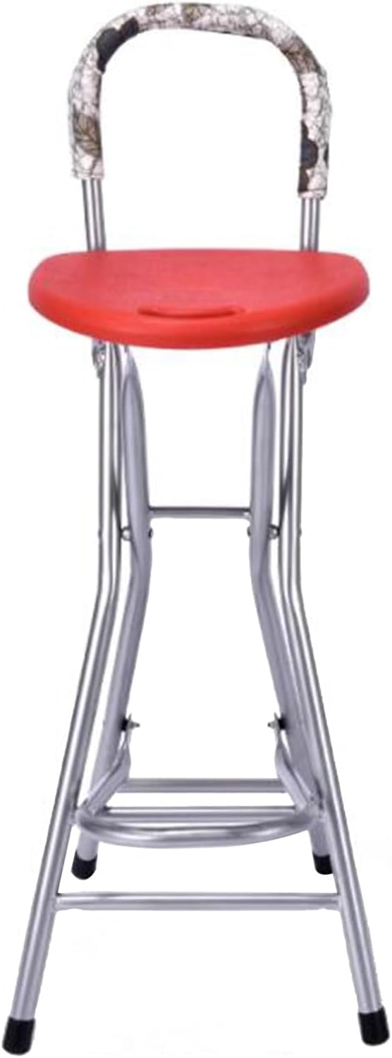 28inch High Chair with Backrest & Footrest, Compact Counter Height Folding Bar Stool Chair for Home Office Balcony, Portable Bar Stool(Red)