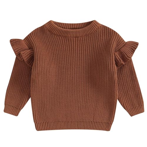 Image of Mubineo Baby Girl Winter Clothes Basic Plain Cute Ruffle Sweater Toddler Kids Pullover Long Sleeve Newborn Sweaters