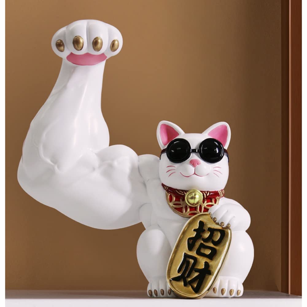 Amazon｜開運猫・樹脂強盗猫 たくましい筋肉腕 23/32/26cm (Color