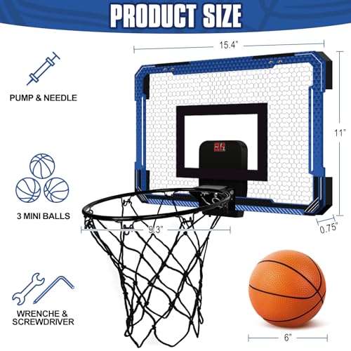 Image of Indoor Mini Basketball Hoop for Door - Over The Door Basketball Mini Hoop with Scoreboard & 3 Balls, Foldable Basketball Hoop for Wall & Room Basketball Toy Gift for Boy Kids Teens
