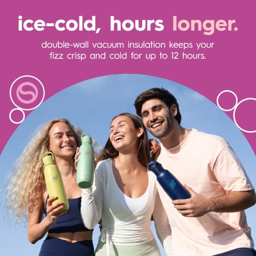 Image of sodastream Fizz & Go Cool, Stainless Steel Carbonated Water Bottle 0.9L, Insulated Metal Bottle for Sparkling Water, Compatible with TERRA, ART, ENSO & More in Guava Pink