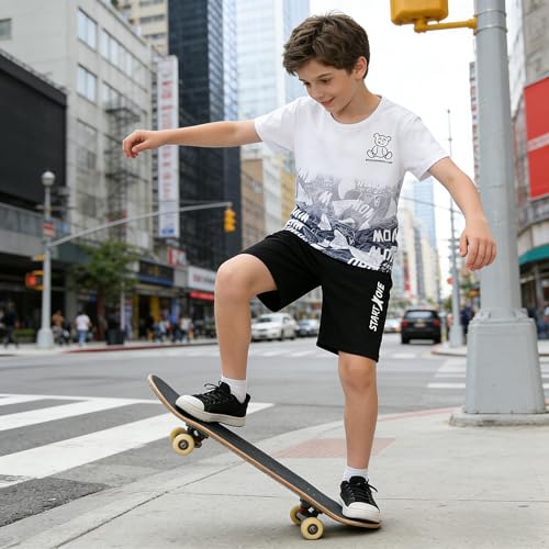 Image of Ayzozuy Boy Clothes Colorblock Top + Drawstring Waist Shorts 2 Pieces Kid Summer Outfits Set