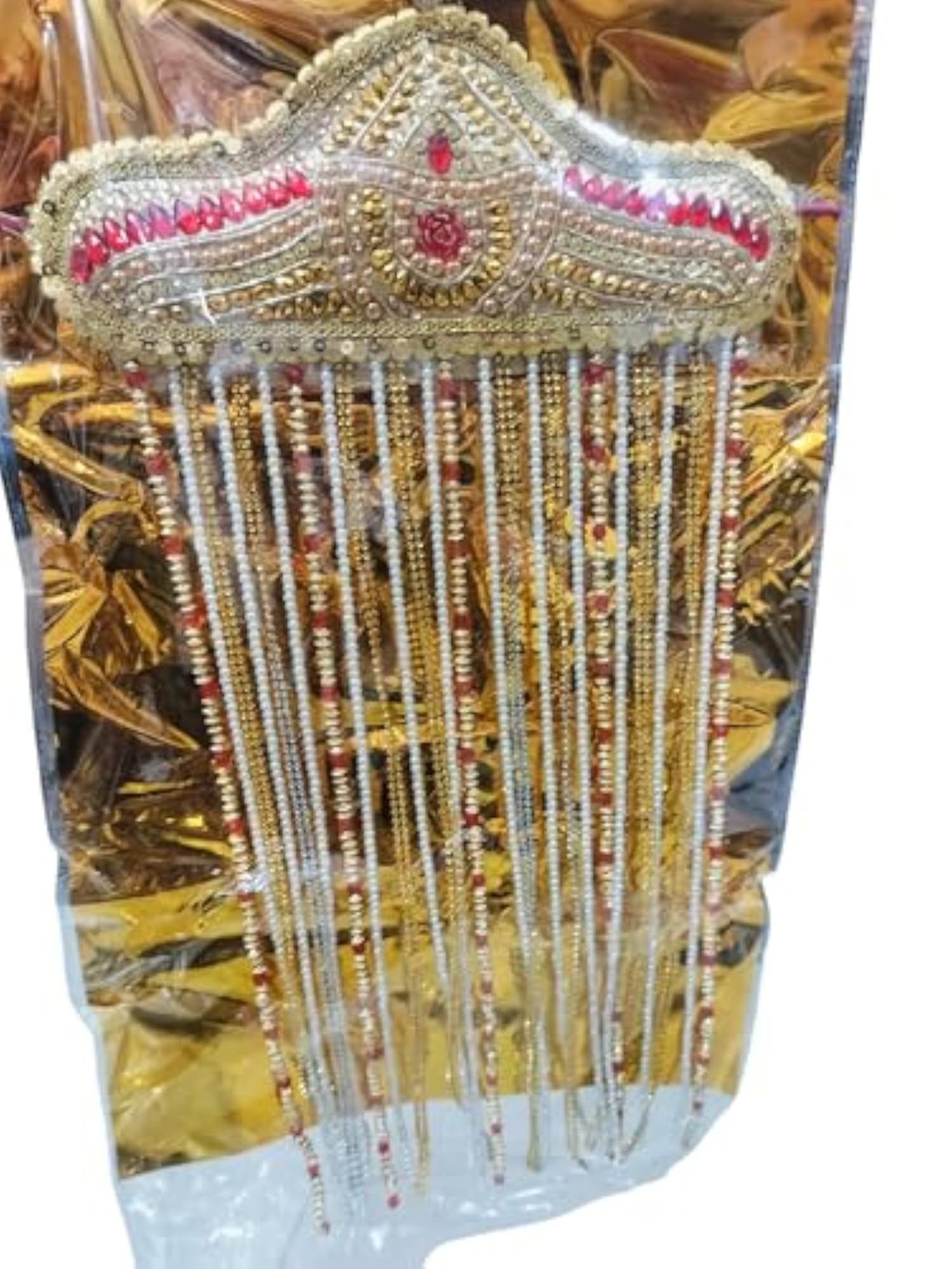 Traditional Wedding Sehra with Beaded Crown Design, Gold & Silver