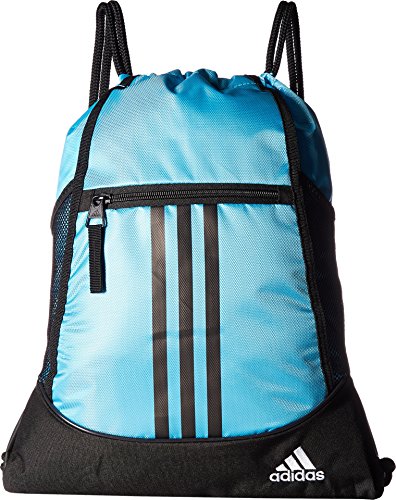 adidas Alliance Sackpack, Drawstring, Lightweight Small Gym Bag for Women, Soccer Backpack, Bright Cyan/Black/White, One Size