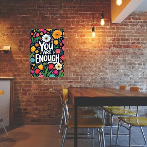 Image of Zesta Bathroom Decor Items Washroom Decor Tin Sign | Aesthetic Posters Wall Poster for Bedroom | Magnetic Cafe Decoration Items / Restaurant Decorations Items | Quirky Home Decor Bar Accent (You Are Enough)