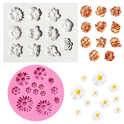MINFEIDMS Blumen Silikonformen - Gänseblümchen & Chrysantheme Fondant Formen