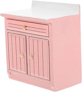 FONGKNOX Mesa de cocina en miniatura para casa de muñecas, color rosa, modelo 1:12, simulación, miniaccesorios de madera para decoración de casa de muñecas