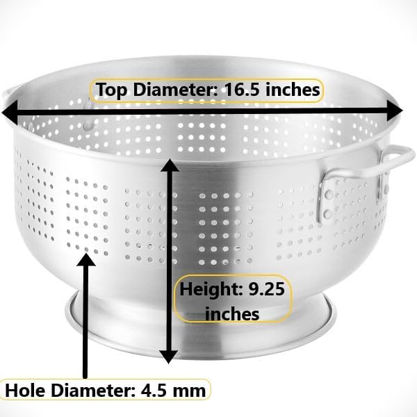 Miniatura 5 de Colador de aluminio de 16 cuartos de galón con base y asas, colador comercial resistente calibre 16 para pasta, frutas y verduras (1, 16 cuartos de