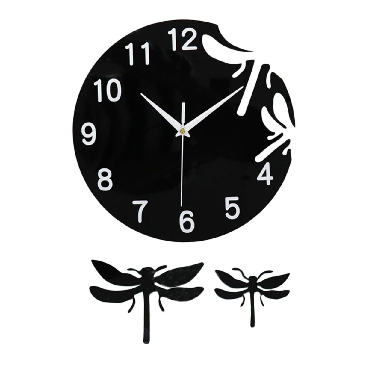 Horloge murale acrylique design libellule légère et très facile à accrocher au salon
