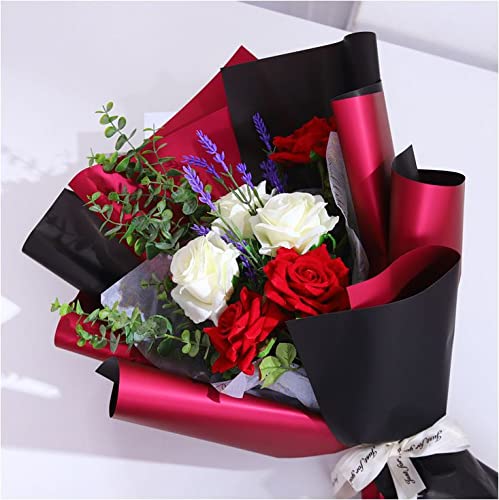 XICHEN20 Sheets/Double-Sided Colors Flower Wrapping Paper,Waterproof Florist Bouquet Paper,DIY Crafts,more colors Different Double-Sided Colors 58 x 58cm(22.8x 22.8 inch) (Wine red+Black)