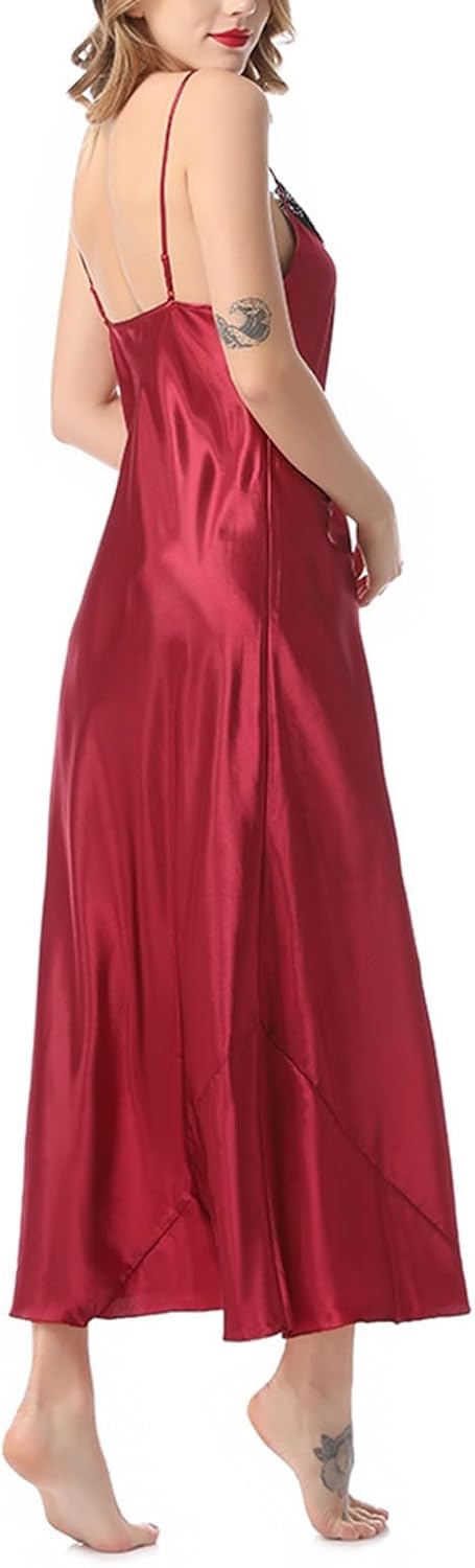 Lu's Chic Women's Satin Nightgown Spaghetti Strap Slip Nightdress Chemise Negligee Lingerie - Image 6