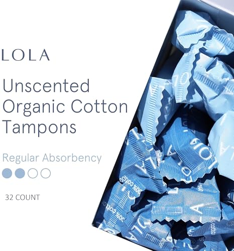 LOLA Organic Tampons, 32 Count - Regular Non-Toxic Tampons, Period Feminine Hygiene Products, HSA FSA Approved - Feminine Care Products - Tampons for Women - Tampons Cotton