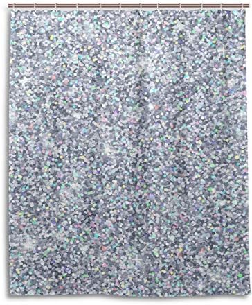 Mnsruu Silver Shower Curtain, Bathroom Shower Curtains Fabric Waterproof for Bath Home Decor, 150x180cm with 12 hooks (No Glitter)