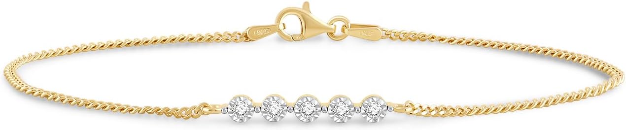 Jewelili Yellow Gold Plated Silver Lab Grown Diamond Tennis Bracelet for Women | 1/6 CTTW Brides Stackable Fashion Jewelry | Wedding Prom Gift | H Color I1 Clarity | Jewelry Gift Box | 7.5 Inches