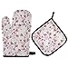 Rękawice kuchenne i uchwyty do garnków zestaw 2 różowych kwiatów wiśni kwiat na gałęziach podkładki pod garnki odporne na ciepło rękawice kuchenne miękkie bawełniane podszewka rękawice kuchenne do kuchni, mikrofalówki