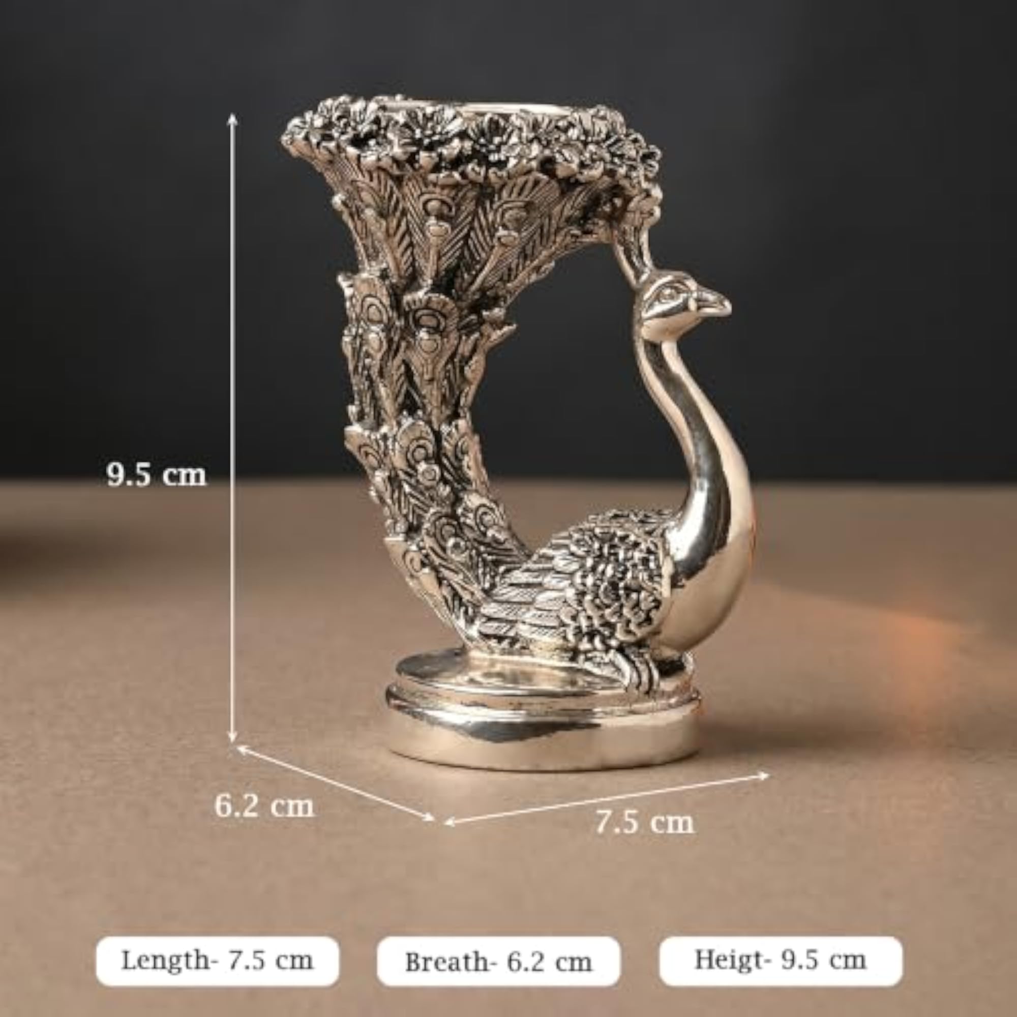 999 Silver Designer Peacock Candle Holder