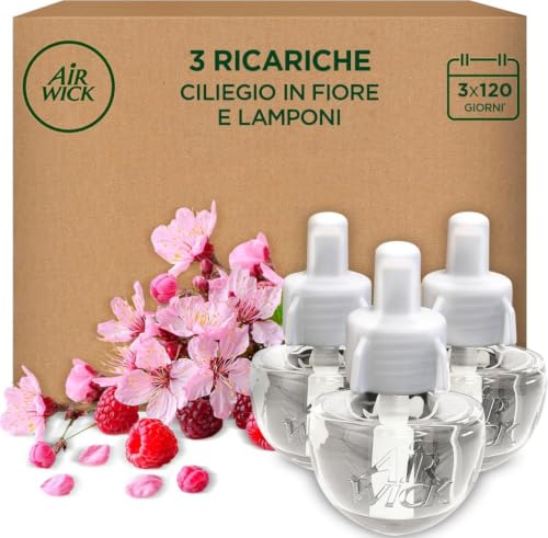Air Wick Ricarica per Diffusore Elettrico di Oli Essenziali, 3 Ricariche, Fragranza Fiori di Ciliegio e Lamponi, 3x19ml