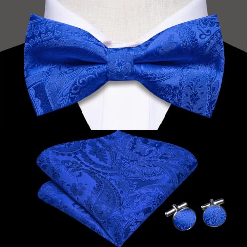 Image of Dubulle Mens Paisley Striped Bowtie Set Pre-tied Bowtie for Men and Pocket Square Set Wedding Business